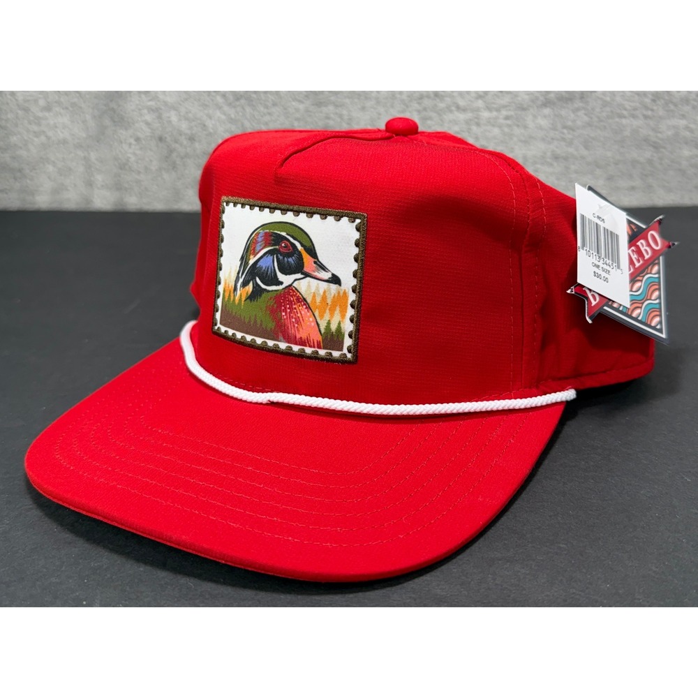 Burlebo Rope Hat Mens OSFM Red Wood Duck Stamp Patch Snapback Performance Cap